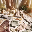 A-beautifully-curated-collection-of-eco-friendly-menstrual-lingerie-displayed-on-a-soft-natural-fabric-background.-The-scene-is-bright-and-inviting