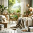 An-image-depicting-a-variety-of-eco-friendly-home-linens-arranged-in-an-aesthetically-pleasing-way.-The-scene-includes-organic-cotton-bed-sheets-in-so