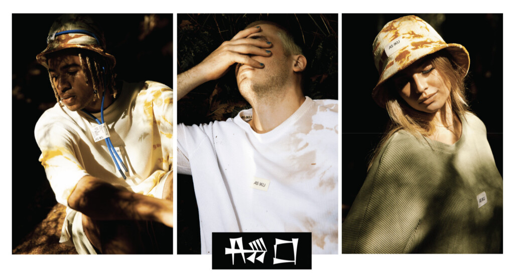 Images avec 3 t-shirts et 1 bob de la collection Ika-Inu disponible en précommande