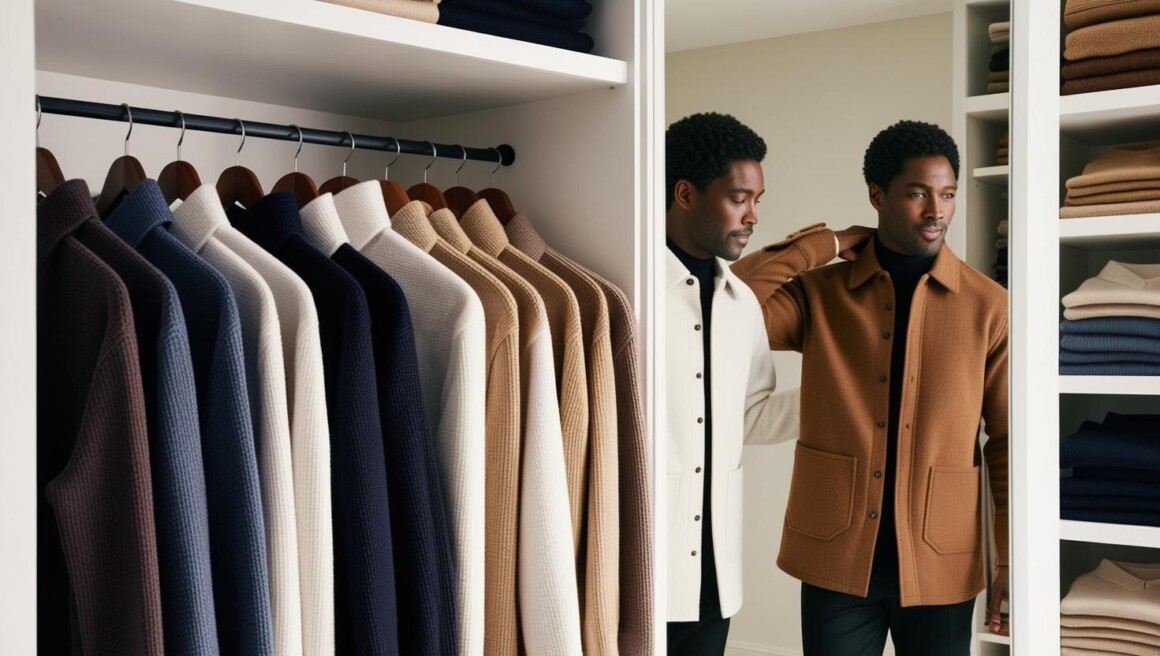 Top liste des surchemises responsables - un homme dans un dressing essaye des surchemises