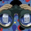 illustration-jumelles-qr-code-dans-le-reflet-des-verres