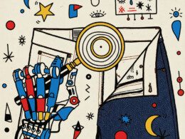 main-de-robot-avec-une-loupe-observe-un-jean