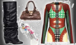  Bottes en cuir, sac à main et top Jean-Paul Gaultier 