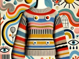 Here are two editorial fashion illustrations of the knitted jumper, now reimagined in the playful, surreal style of Joan Miró