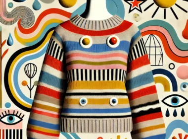 Here are two editorial fashion illustrations of the knitted jumper, now reimagined in the playful, surreal style of Joan Miró