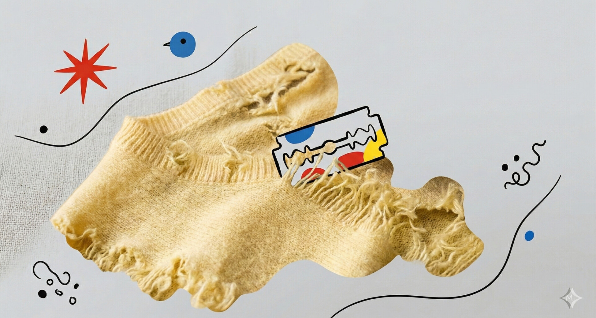 pull-en-cachemire-jaune-décousu-par-une-lame-de-rasoir