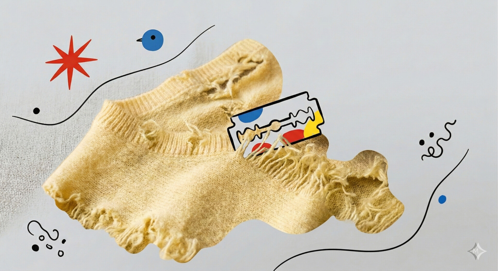 pull-en-cachemire-jaune-décousu-par-une-lame-de-rasoir